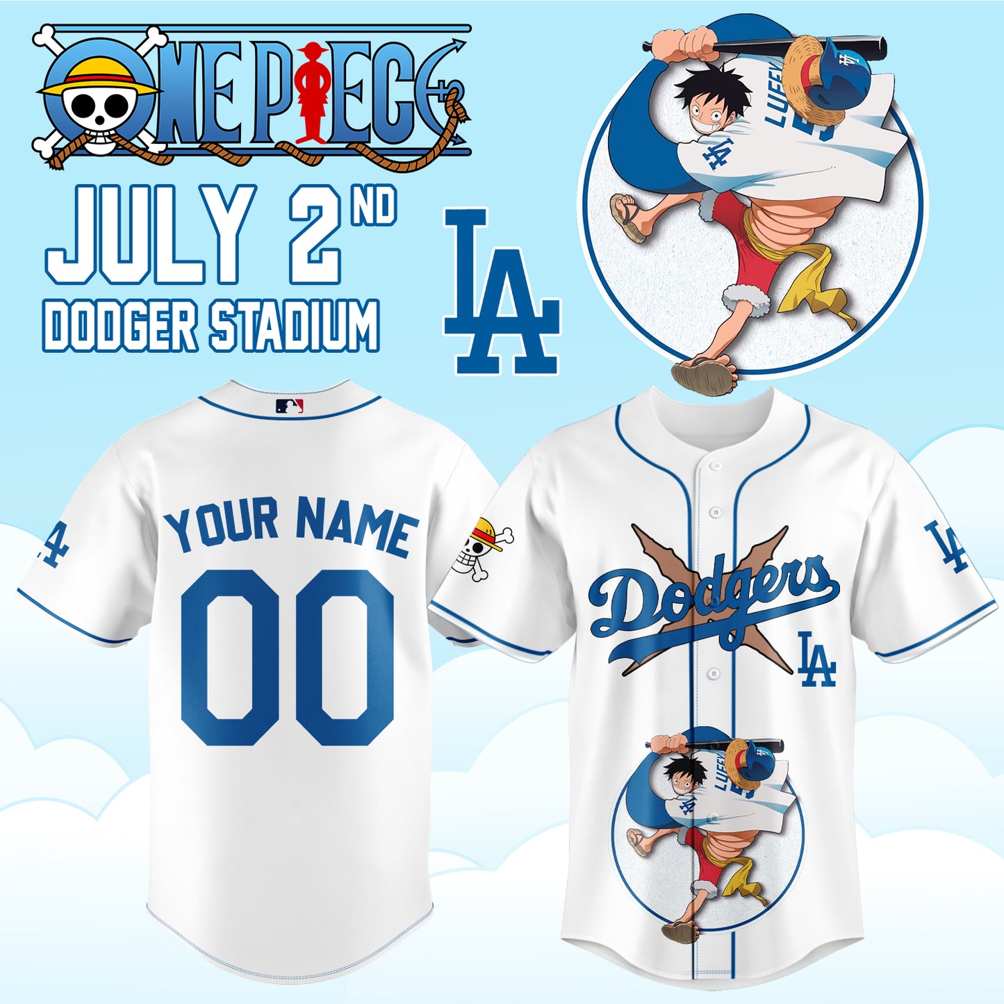 ,.ONE PIECE Night with the Los Angeles Dogger 2026 Jersey 1 (Custom Name & Number)