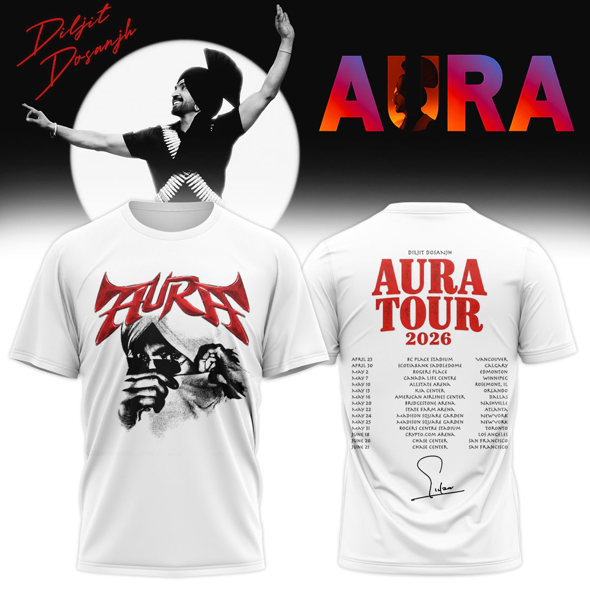 Diljit Dosanjh ”AURA World Tour” T-Shirt