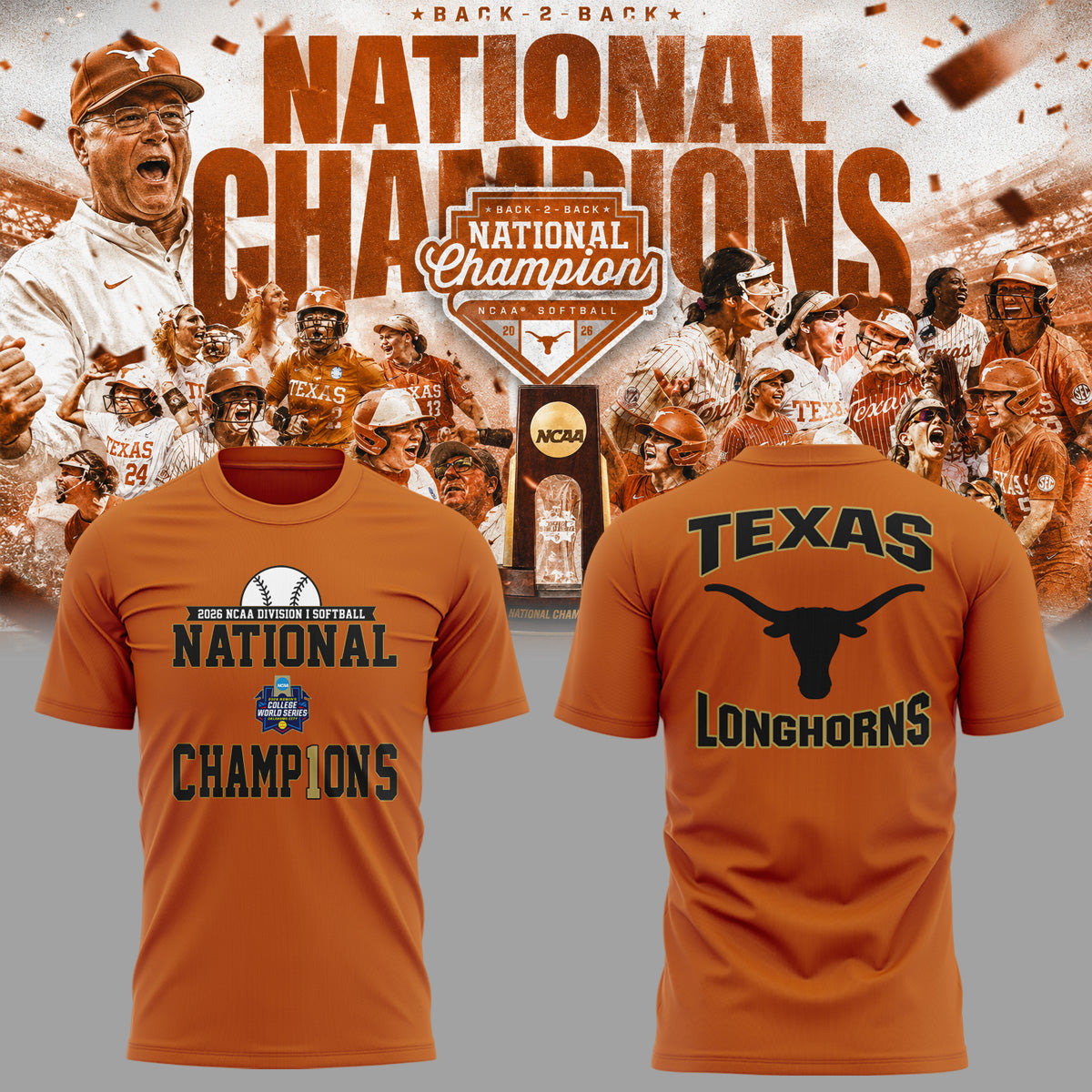 Limited Edition Longhorns 2026 Softball National Champions 🥎🤘🏆 Shirt