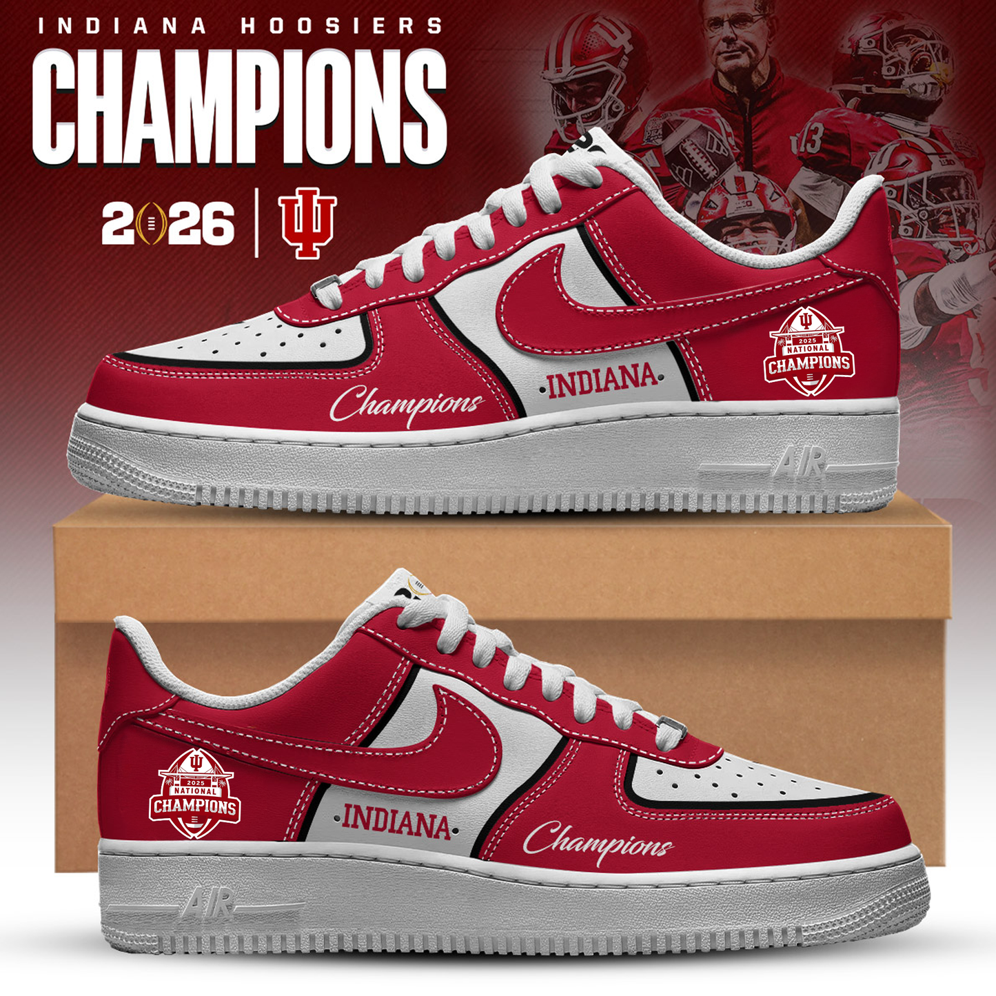 Indiana Hoosiers College Football Playoff 2025 National Champions AF1 Sneakers