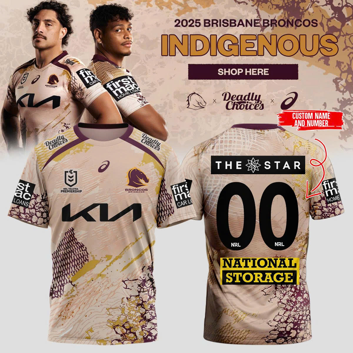 Broncos Launch 2025 Indigenous TSHIRT&CAP (Custom Number)
