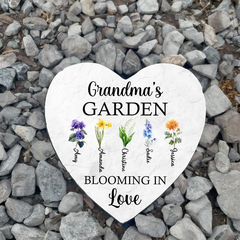 Personalized Grandma's Garden Stone With Birth Month Flower,Nana's Garden Stone,Mother's Day Gift Mom,Grandma With Kid,Grandma's Garden Gift