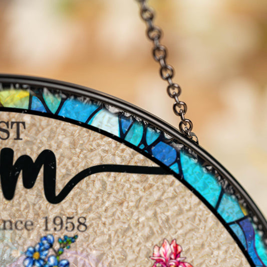First Mom Now Grandma Stained Glass Suncather Personalized Birth Month Flower Window Hanging,Mother Day Gift,Gift for Mom,Grandma Home Decor