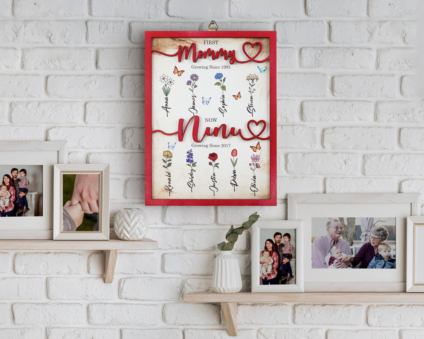 First Mom Now Grandma Sign,Personalised Flower Birth Month Sign,Grandma Gift With Kids Names,Gift For Mom,Mama's Garden,Mother's Day Gift