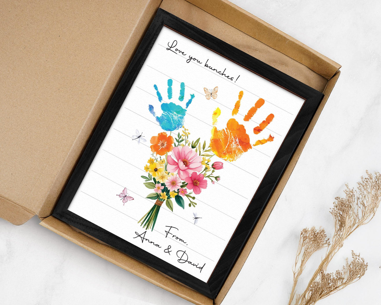 Personalized Handprint Bouquet Gift for Grandma,Mom, Handprint Flower Art Print, Mothers Day, Meaningful Gift for Mom, Gift for Nana