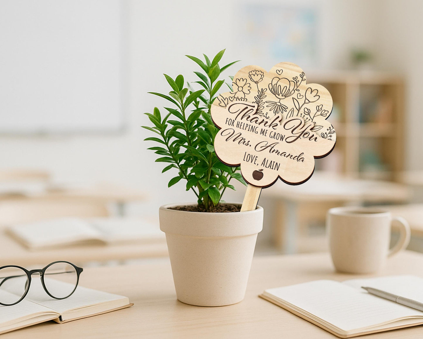 Teacher Gift Card Holder,Teacher Plant Sign,Teacher Appreciation,Thank You Teacher End of Year,Teacher Keepsake,Helping Me Grow,Garden Tag
