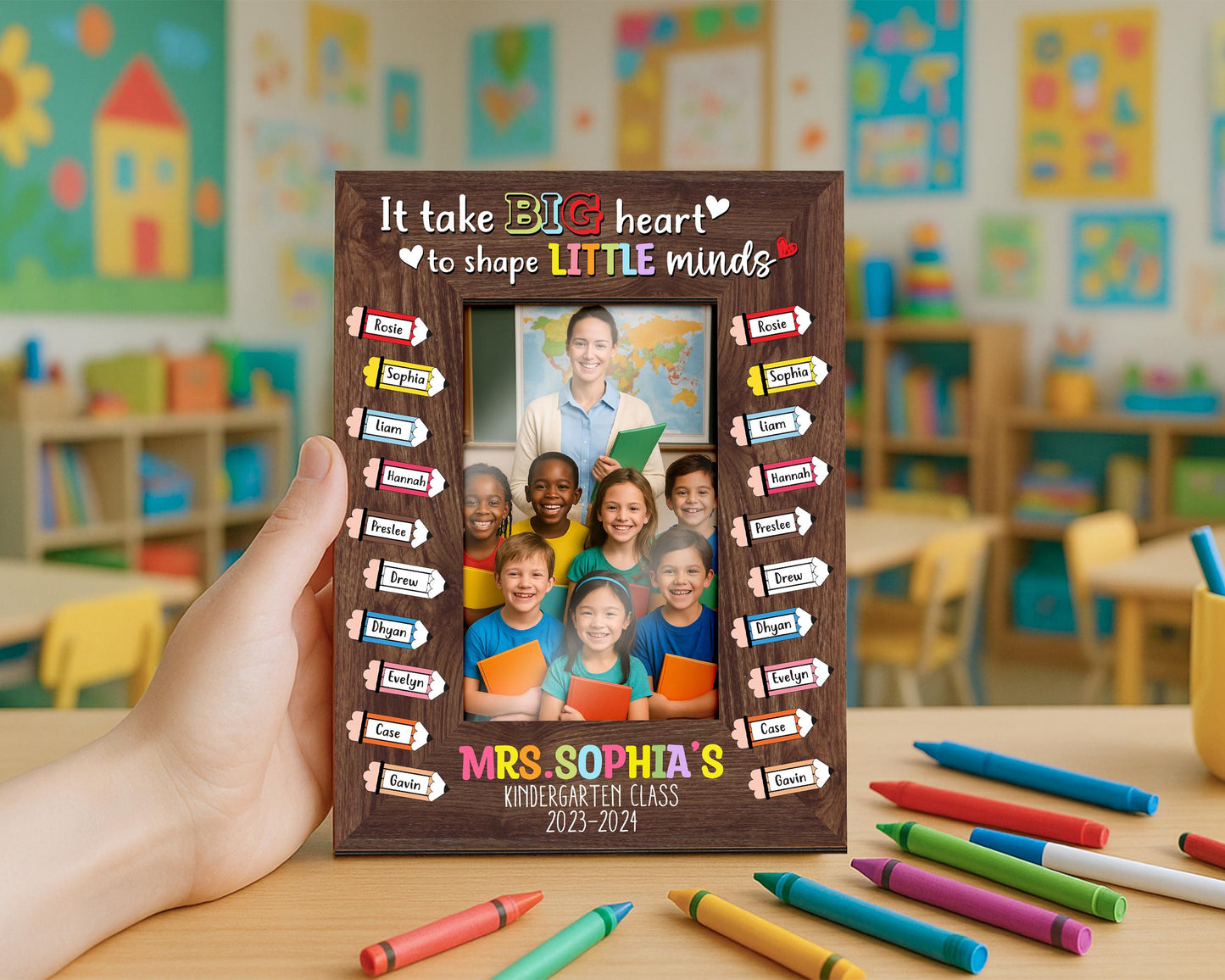 CustomTeacher Class Photo Frame,Teacher Appreciation Gift,It takes a Big Heart to Shape Little Minds,Picture Frame,Teacher Gift fromStudent