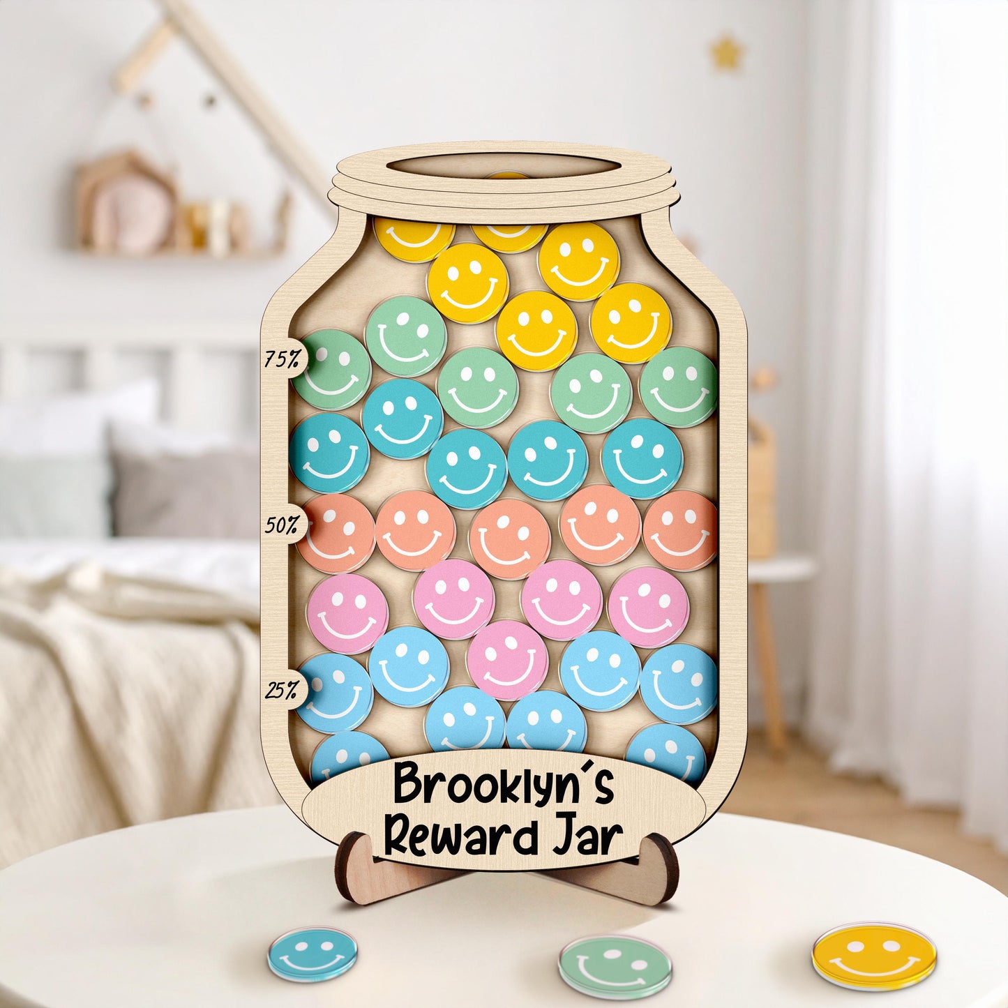 Personalised Star Smile Reward Jar,Magnetic Reward Jar with Tokens,Classroom Decor,Back to school,Chore Chart Gift for Kid,Potty Training