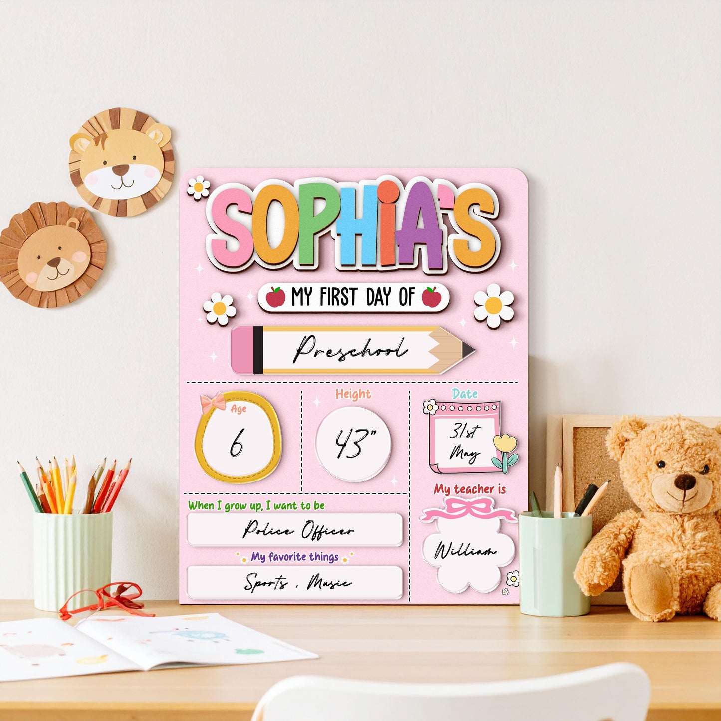 Custom First Day Of School Sign, Last Day of School Sign, Custom Name Sign, Preschool Back To School Dry Erase Sign, 1st Day of School Board