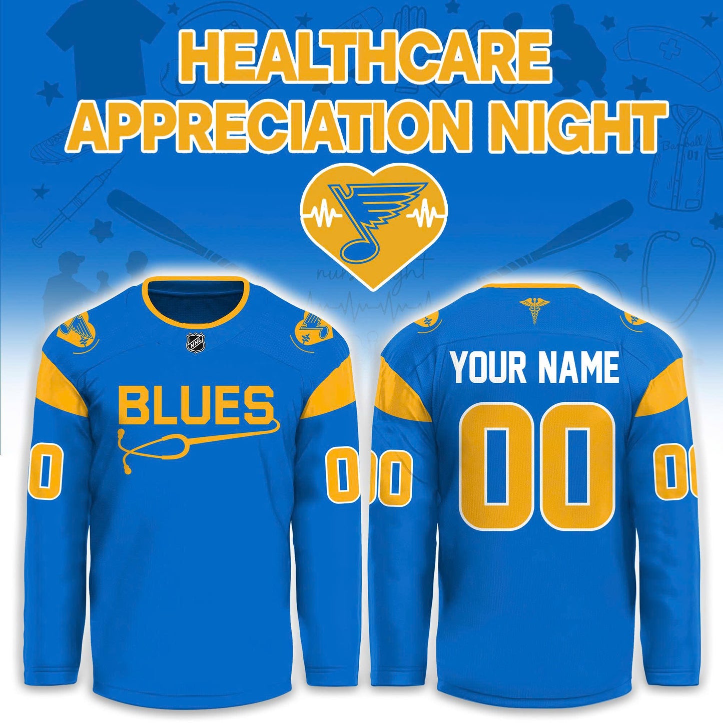 2026 St. Louis Blues Healthcare Appreciation Night Hockey Limited Edition Jersey, Jogger And Cap Outfit