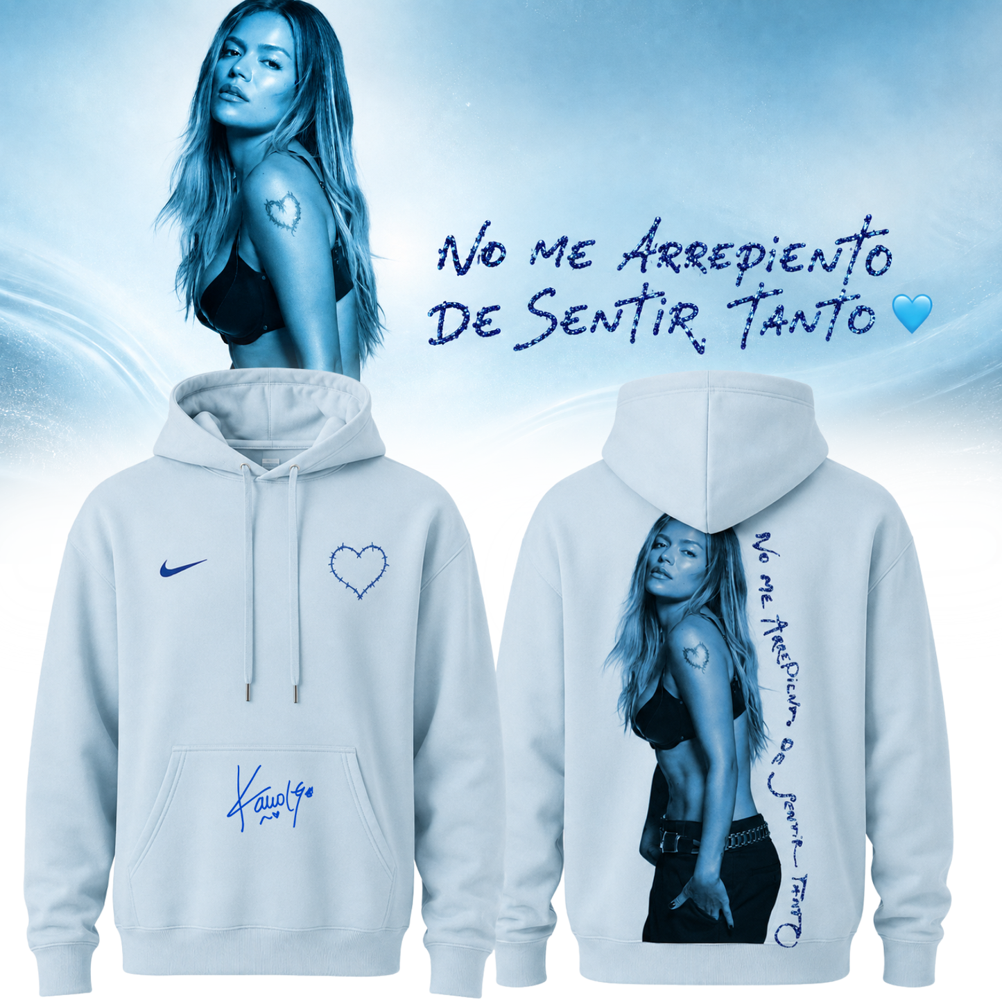 _Karol G “NO ME ARREPIENTO DE SENTIR TANTO” 🩵 Signature Limited Edition – Hoodie