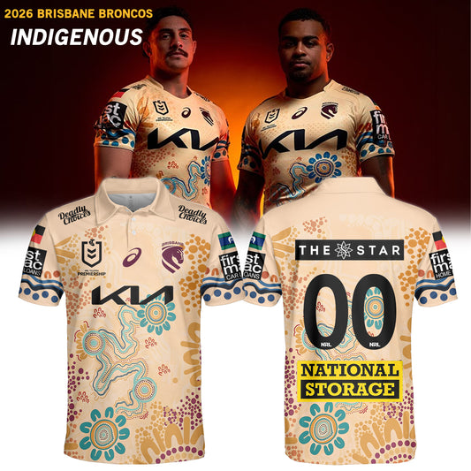 ___,Brisbane Broncos 2026 Indigenous Polo (Custom Number)