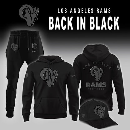 Los Angeles Rams 2025 Back In Black Edition Combo Hoodie Jogger And AF1 Low Top Sneaker For Fan
