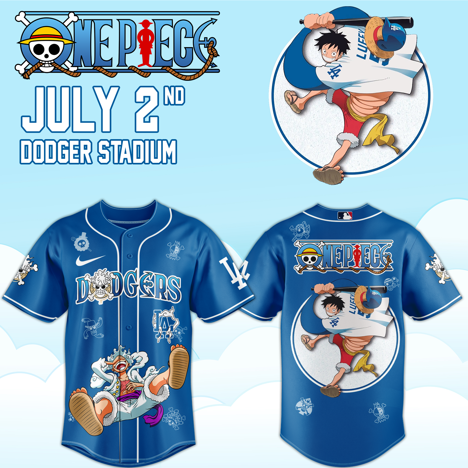 ,.ONE PIECE Night with the Los Angeles Dogger 2026 Jersey 2