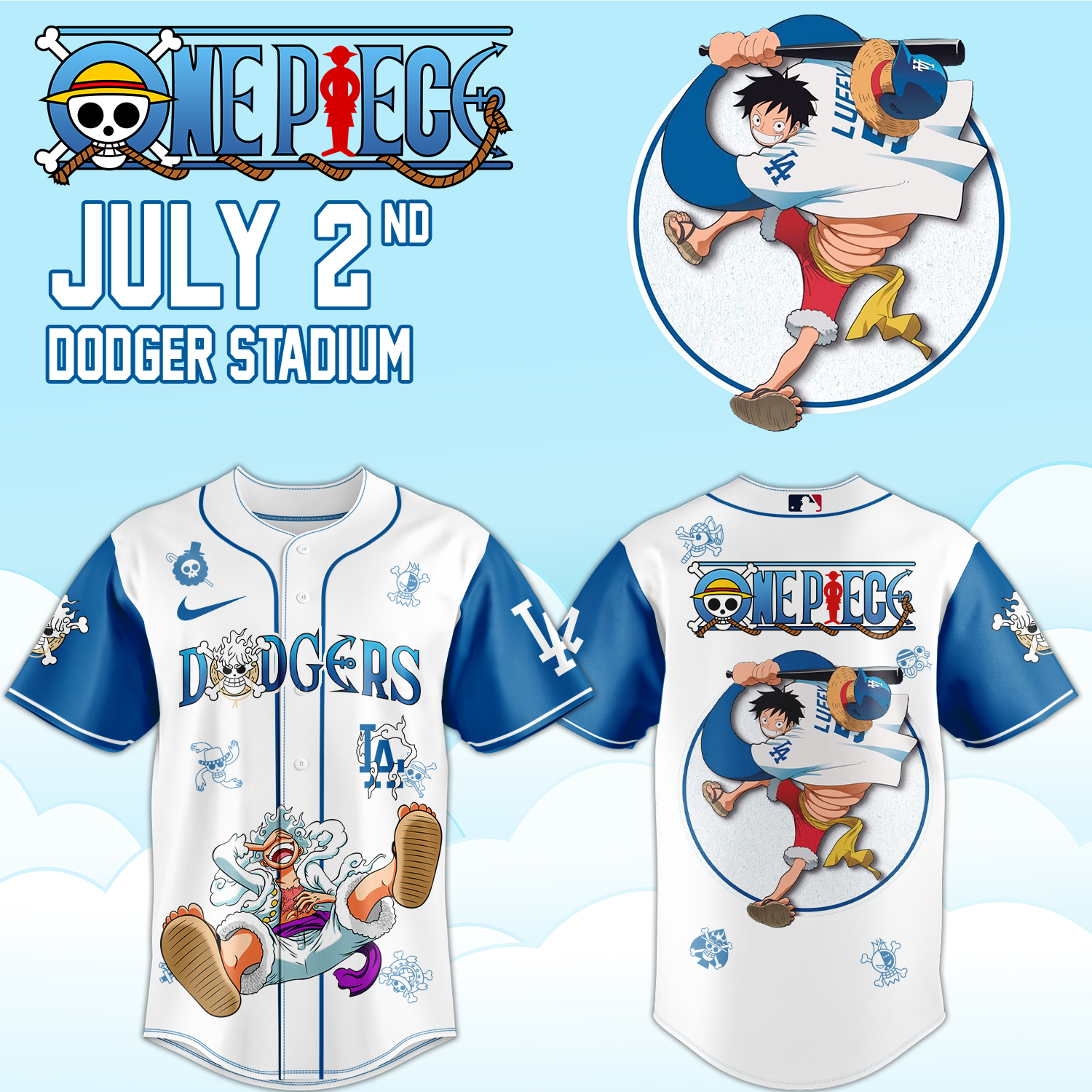 ,.ONE PIECE Night with the Los Angeles Dogger 2026 Jersey 2