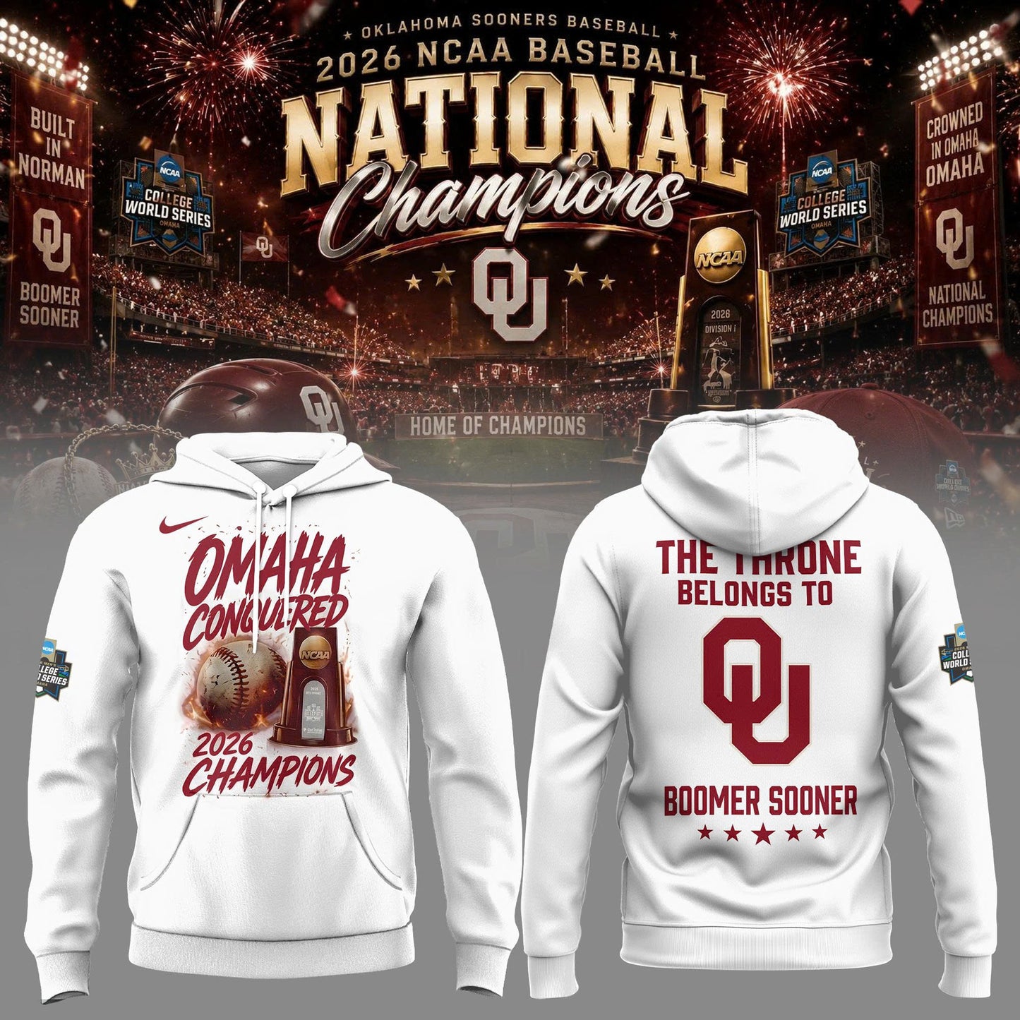 Oklahoma NCAA Basbeball Champions ’26 Limited Edition White Hoodie