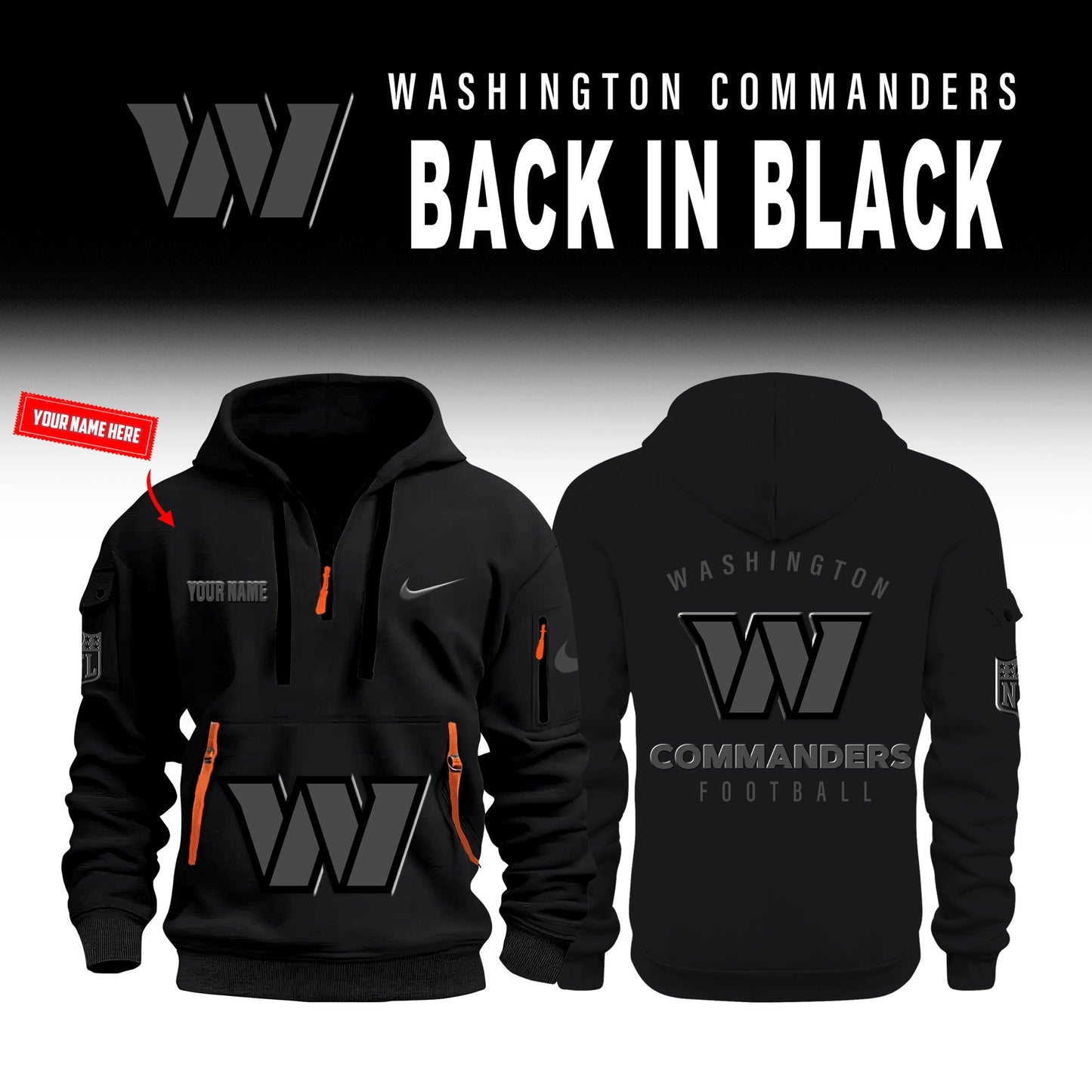 Washington Commanders 2026 Back In Black Limited Half Zip Hoodie