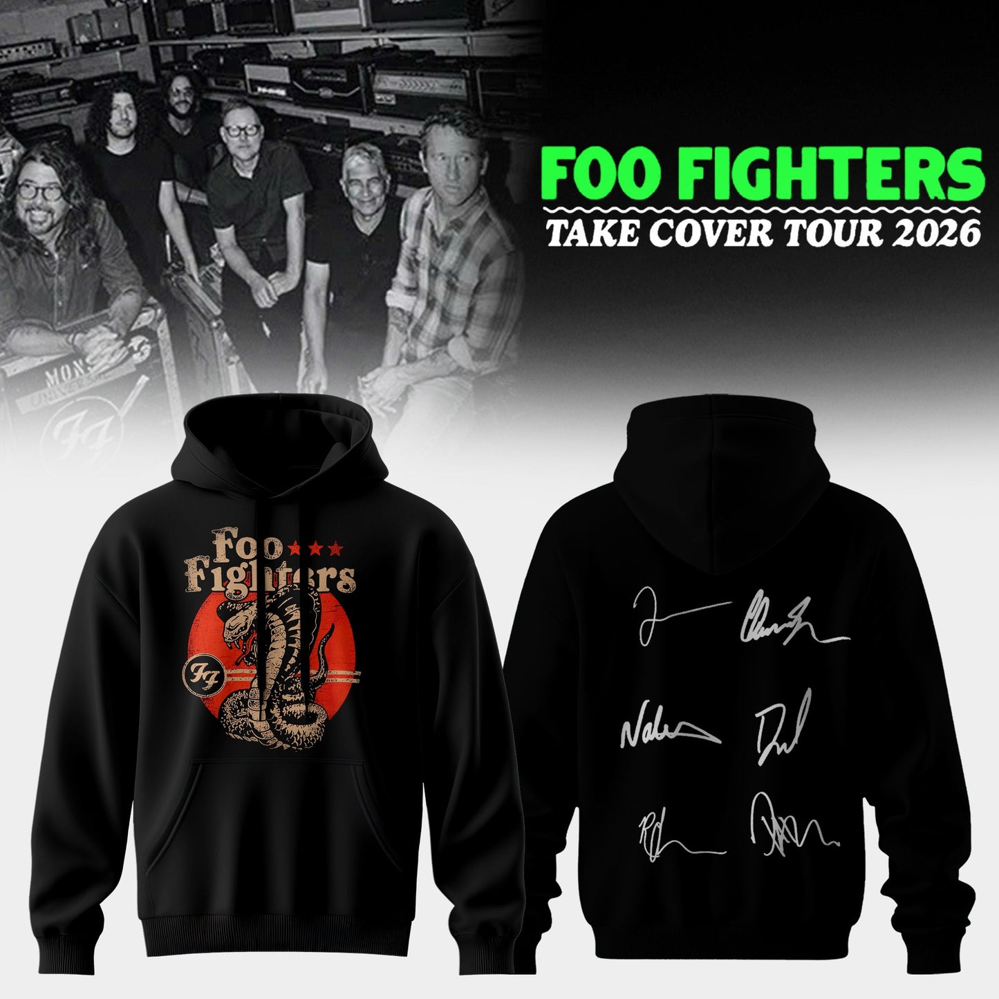 ..Foo Fighters ”Take Cover Tour 2026” Limited Edition Signature - Hoodie