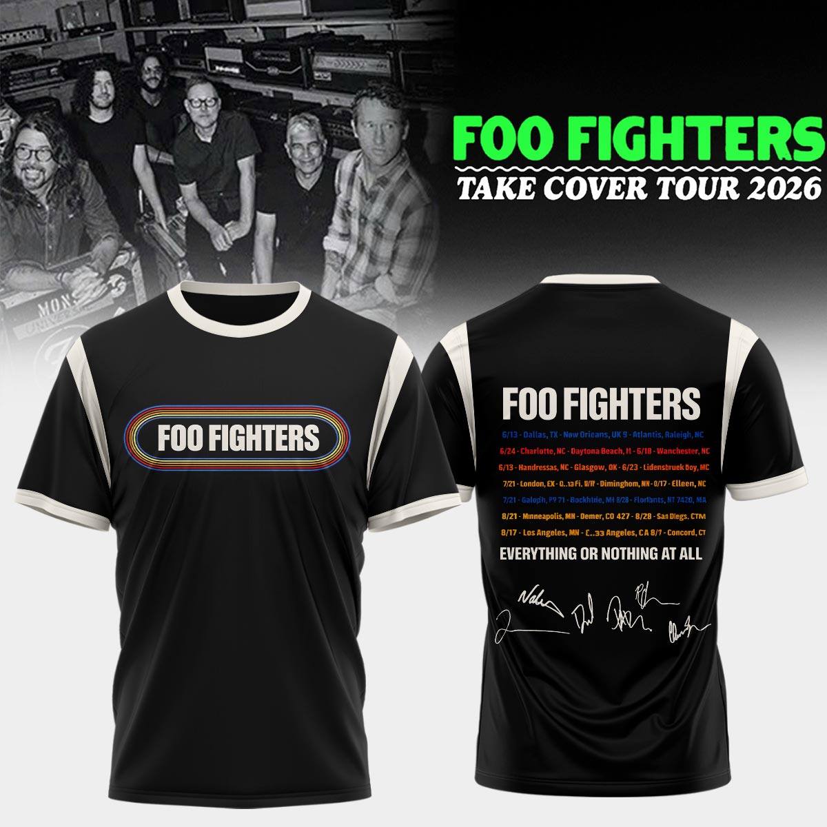 Foo Fighters ”Take Cover Tour 2026” Limited Edition Signature - Tshirt