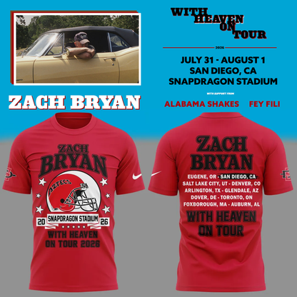 01. Zach Bryan x San Diego State Football - With Heaven On Tour 2026 T-Shirt