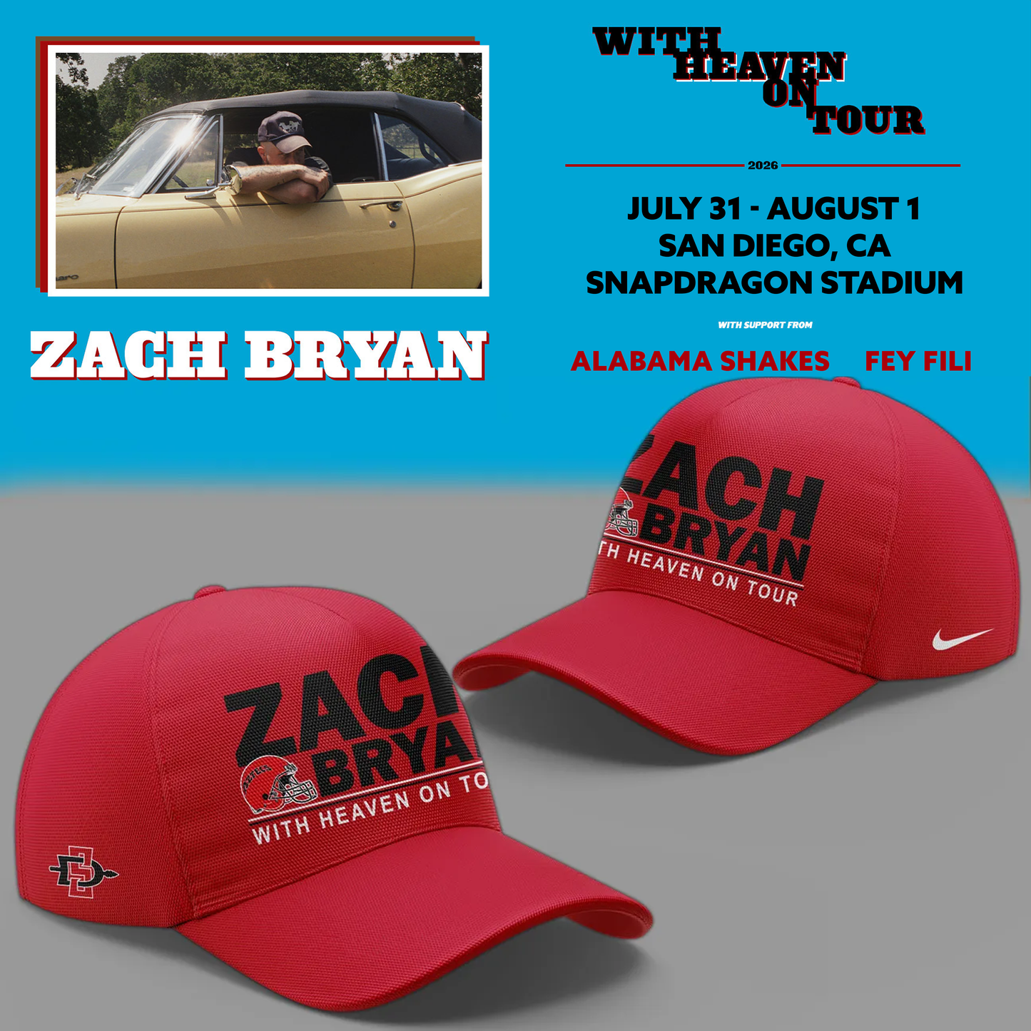 01. Zach Bryan x San Diego State Football - With Heaven On Tour 2026 T-Shirt