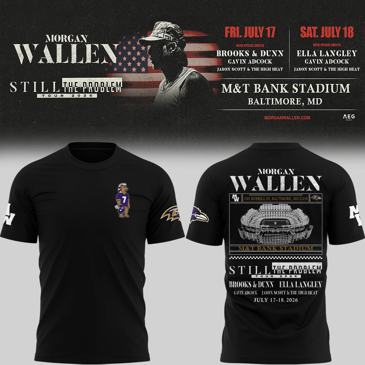 Special New Edition Baltimore Ravens x Morgan Wallen Black T-shirt 2026