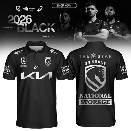 __,.Brisbane Broncos 2026 Black Polo