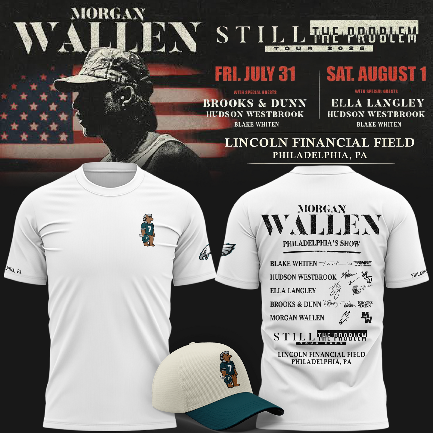Exclusive Morgan Wallen x Philadelphia Ealges White T-Shirt 2026