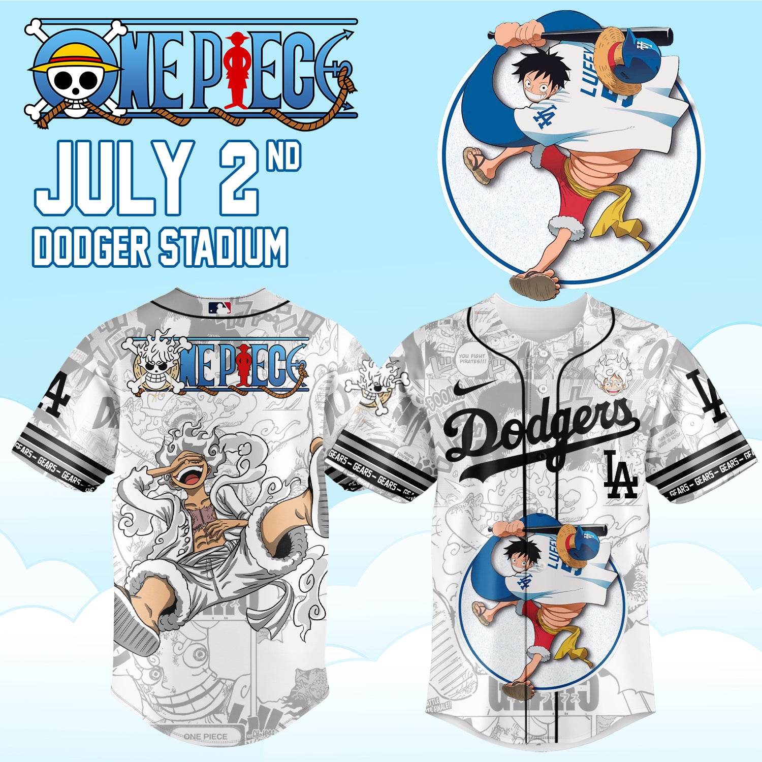 ,.ONE PIECE Night with the Los Angeles Dogger 2026 Jersey 6