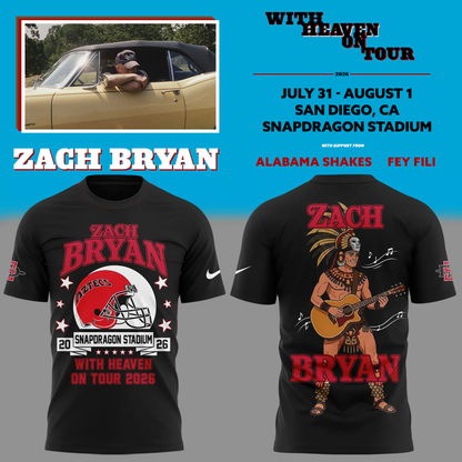 01.16. Perfect Black Shirt 2026 Zach Bryan x San Diego State Football - With Heaven On Tour 2026 T-Shirt