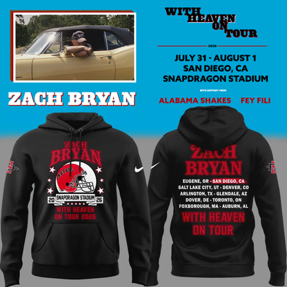 02. New Hoodie Zach Bryan x San Diego State Football - With Heaven On Tour 2026 Hoodie (Copy)