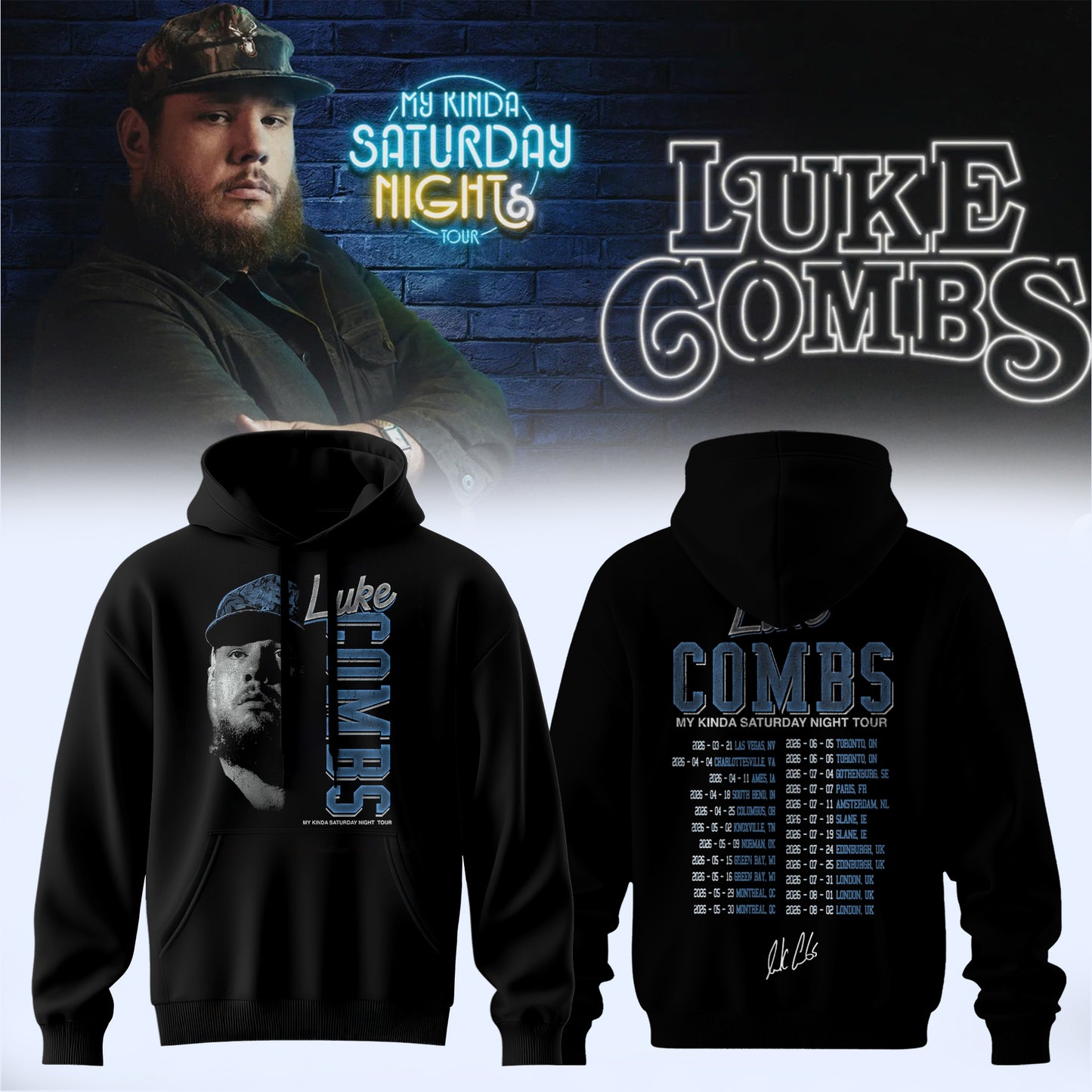 .Luke Combs ”My Kinda Saturday Night Tour 2026” Limited Edition Signature – Hoodie