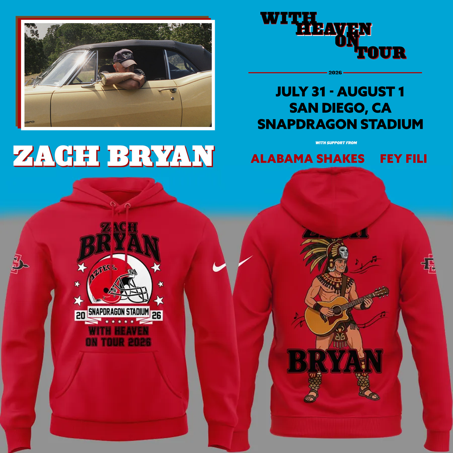 02.07. Perfect Hoodie Zach Bryan x San Diego State Football - With Heaven On Tour 2026 Hoodie