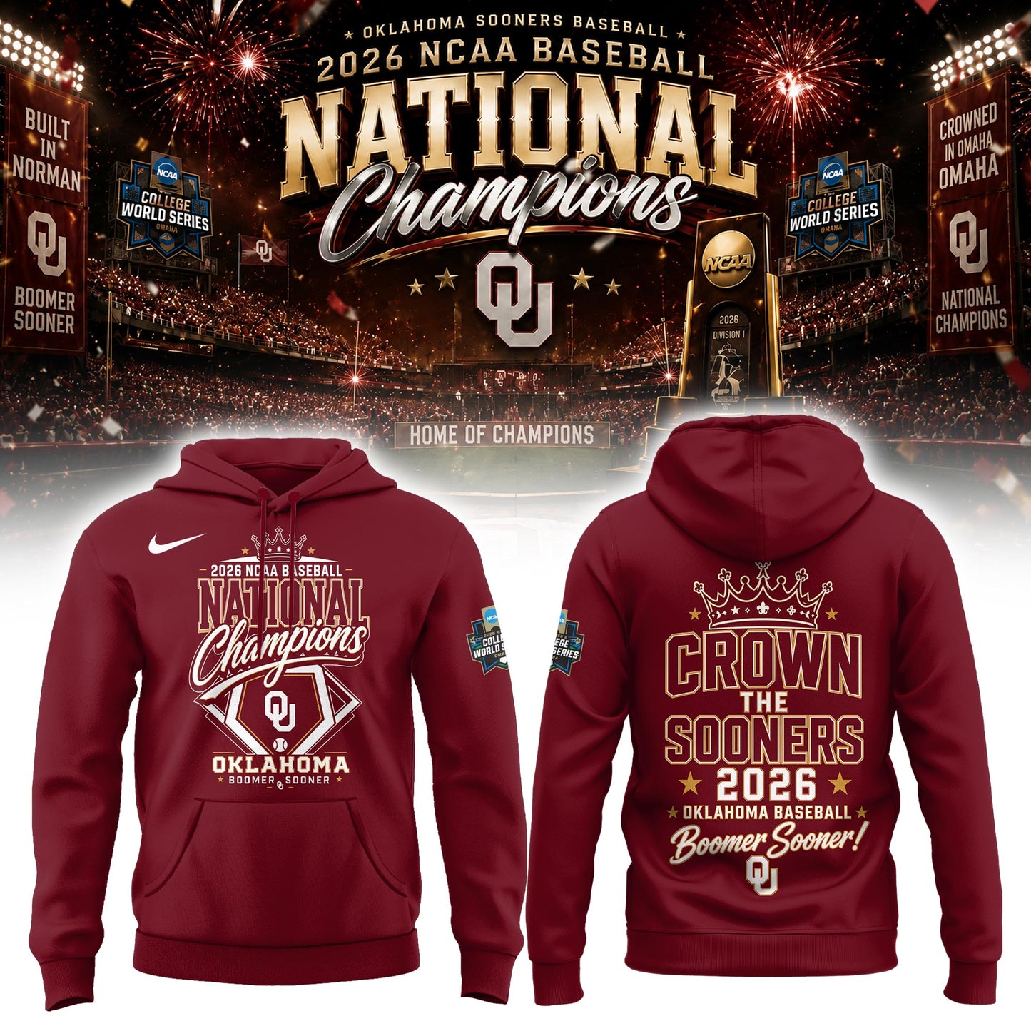 Oklahoma NCAA Basbeball Champions ’26 Limited Edition Red Hoodie v3