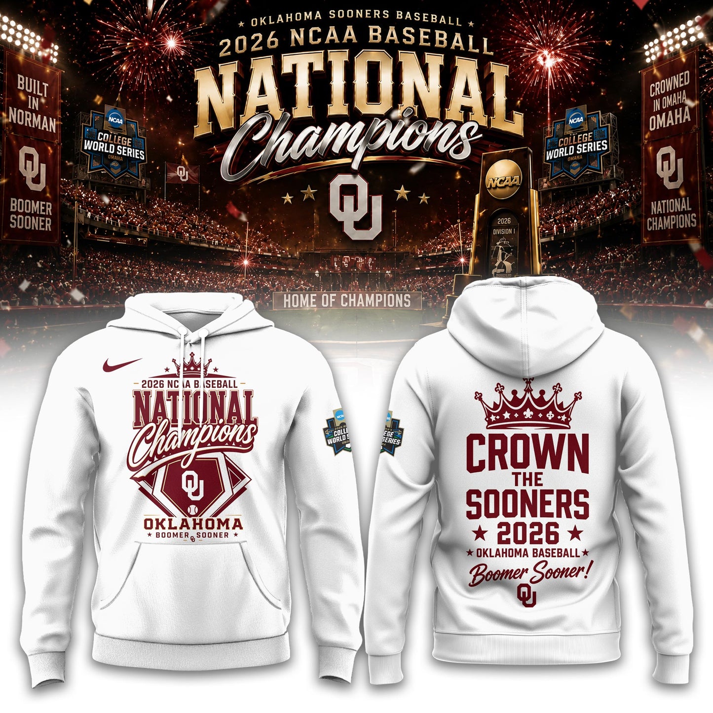 Oklahoma NCAA Basbeball Champions ’26 Limited Edition White Hoodie v3