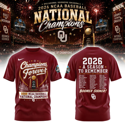 Oklahoma NCAA Basbeball Champions ’26 Limited Edition Red Tshirt v2