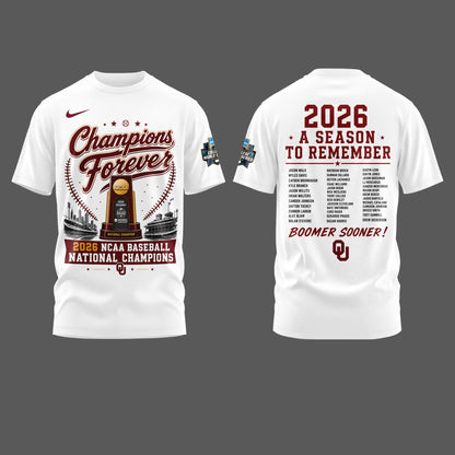 Oklahoma NCAA Basbeball Champions ’26 Limited Edition White Tshirt v2