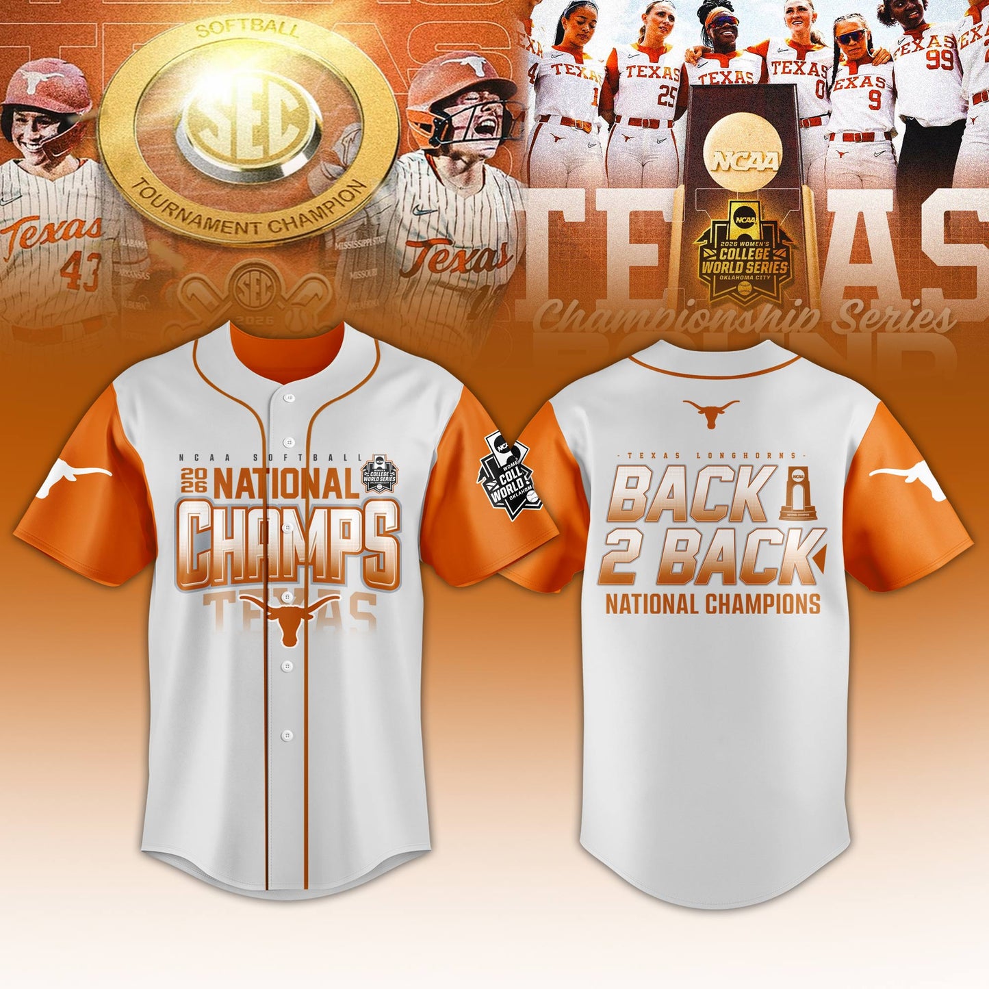 Texas Longhorns SoftBall Championship 2026 Women’s College World Series Jersey