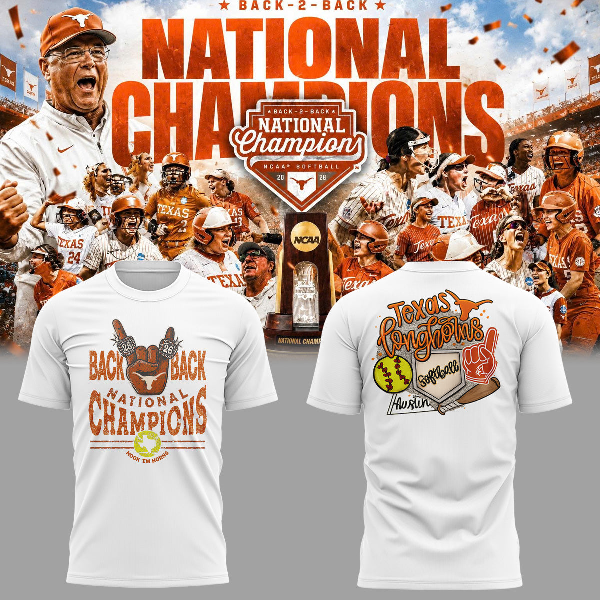 Limited Edition Longhorns 2026 Softball National Champions 🥎🤘🏆 Shirt