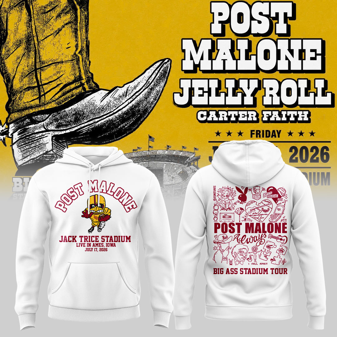 Post Malone x Iowa State Cyclones - Limited Edition Big Ass Stadium Tour At Jack Trice Stadium Hoodie 2