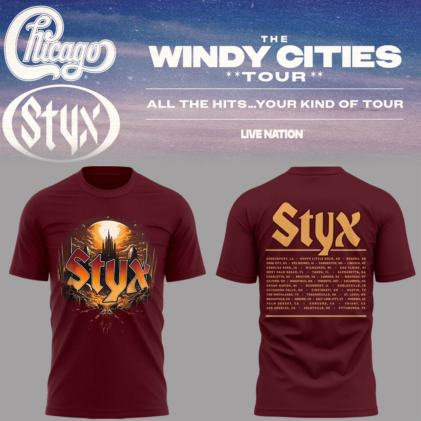 STYX - Limited Edition The Windy Cities Tour – All The Hits… Your Kind of Tour T-Shirt 2