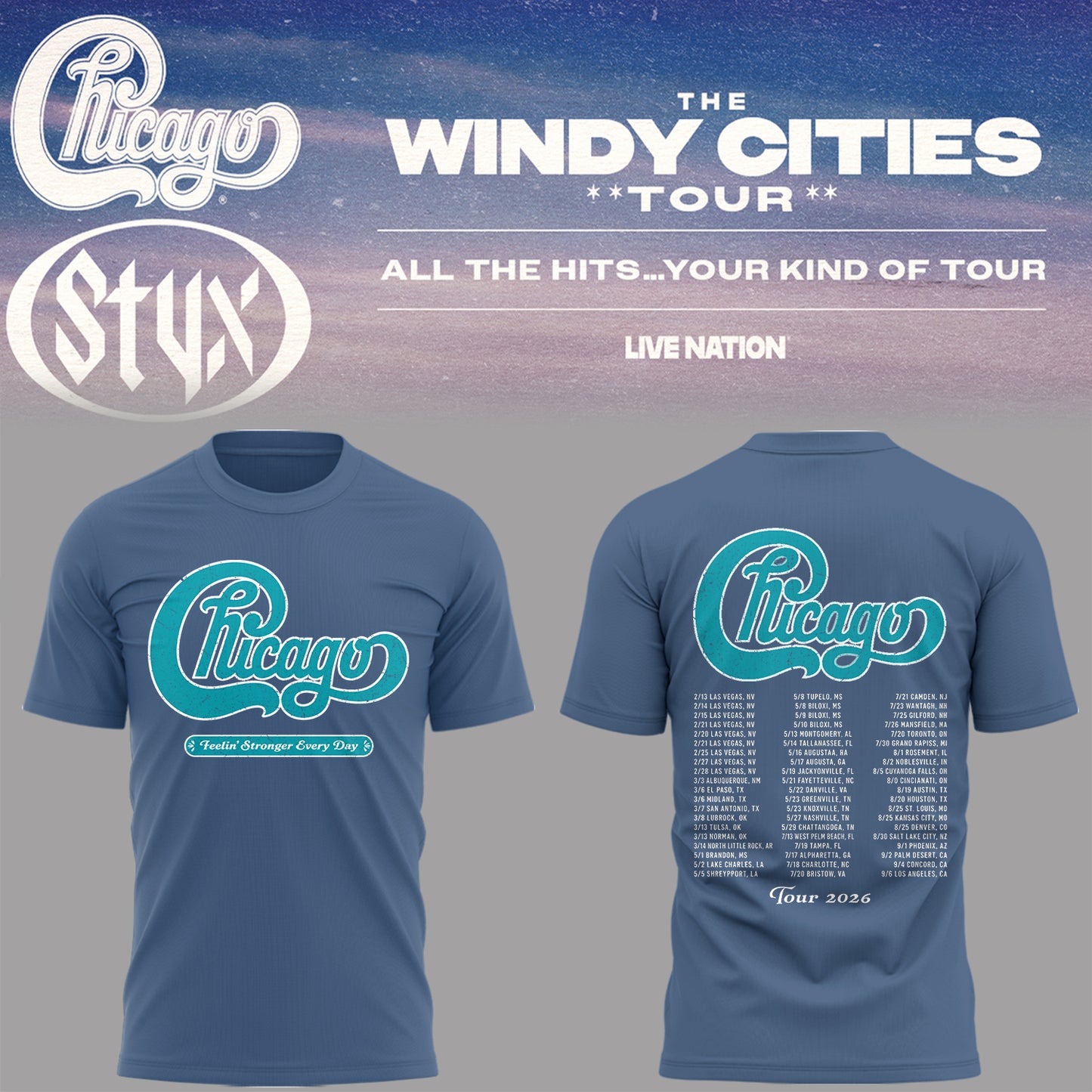 Chicago - Limited Edition The Windy Cities Tour – All The Hits… Your Kind of Tour T-Shirt 5