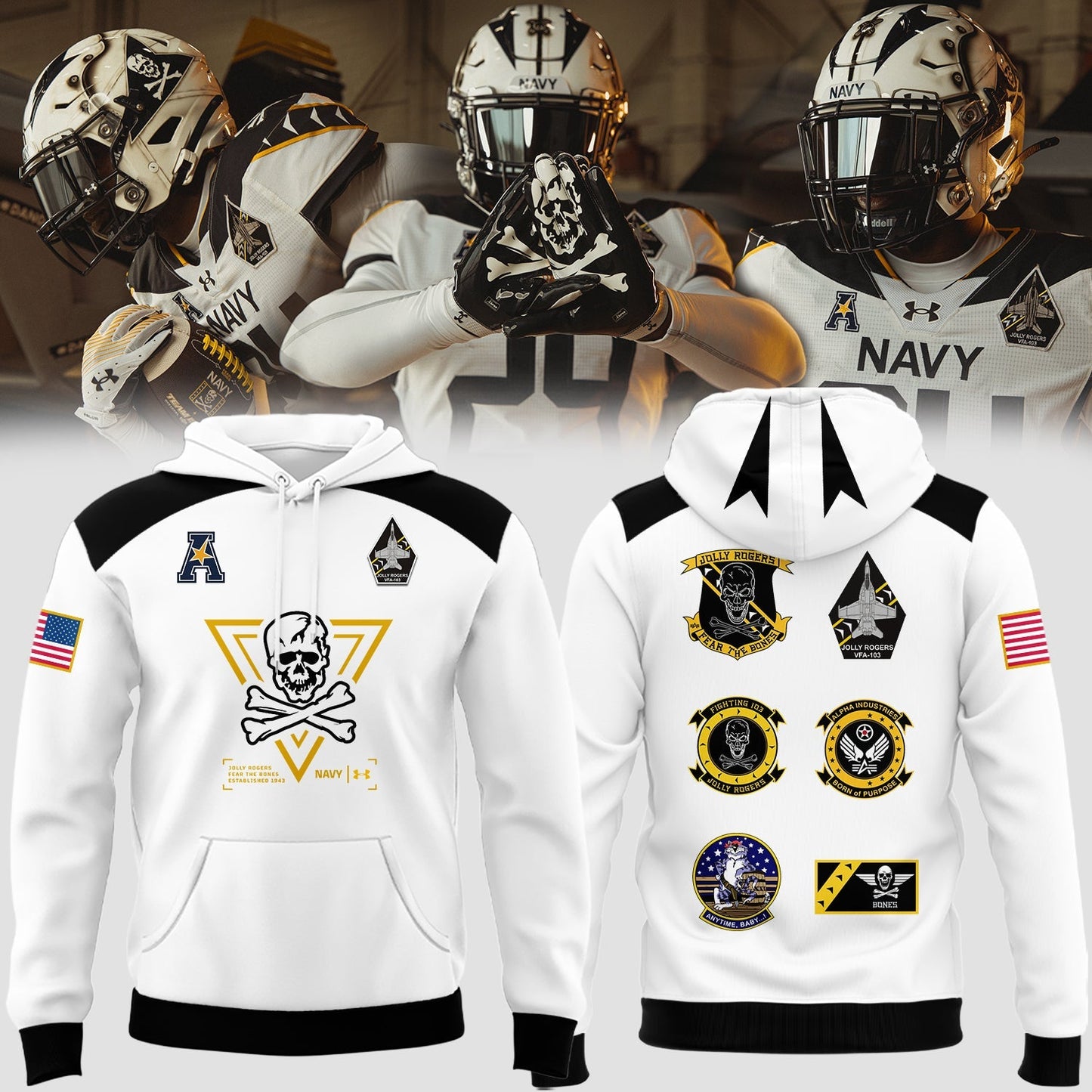 Limited Edition 2024 Navy Football White Hoodie