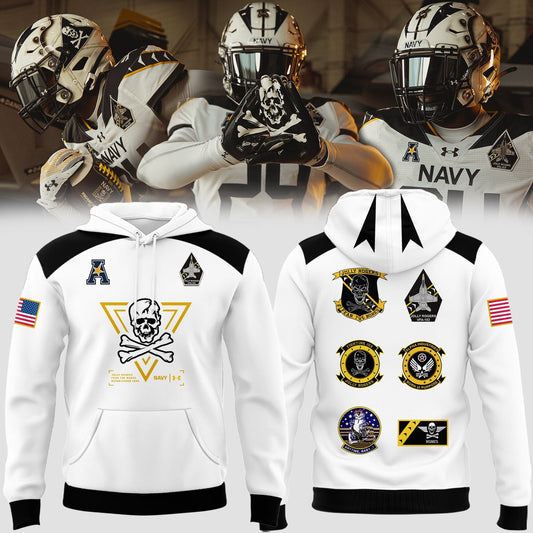 Limited Edition 2024 Navy Football White Hoodie