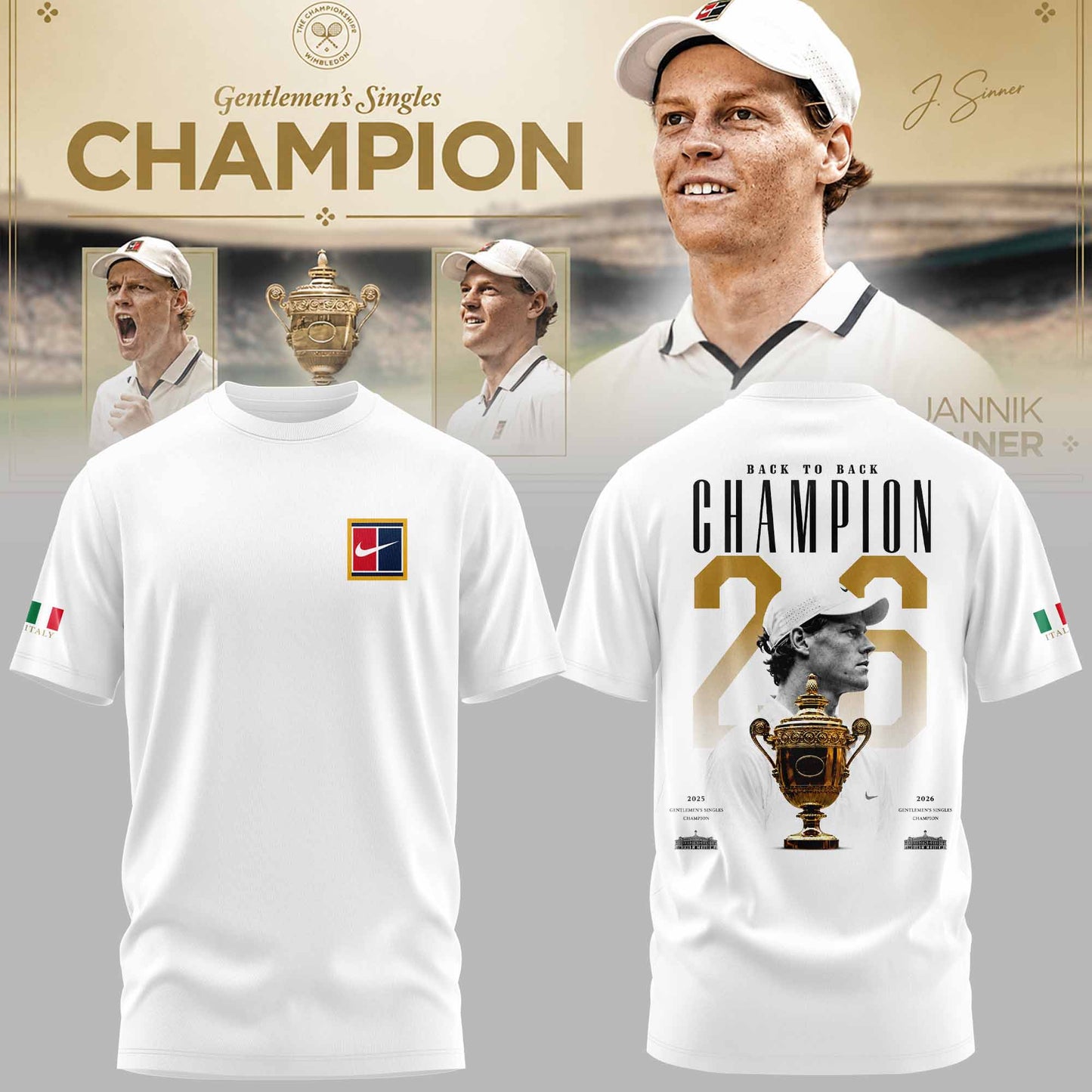 Limited Edition Jannik Sinner 2026 Wimbledon Champions T-shirt