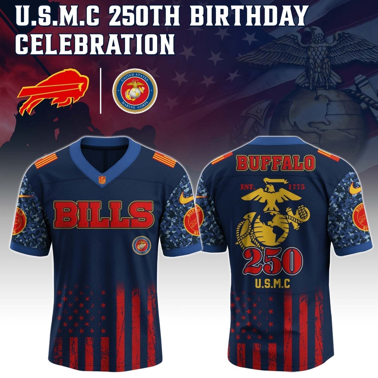 Buffalo Bills x U.S.M.C 250TH Birthday Special Edition Jersey - Tycheco