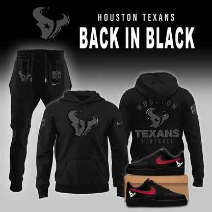 Houston Texans 2026 Back In Black Edition Hoodie Jogger And AF1 Low Top Sneaker For Fan- Unique Christmas Gifr For Your Lover