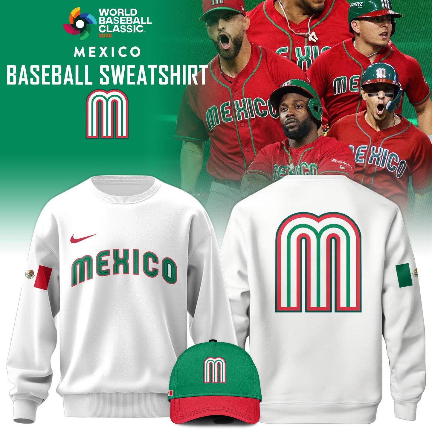 Mexico Baseball 2026 World Baseball Classic Sweatshirt Limited Edition White