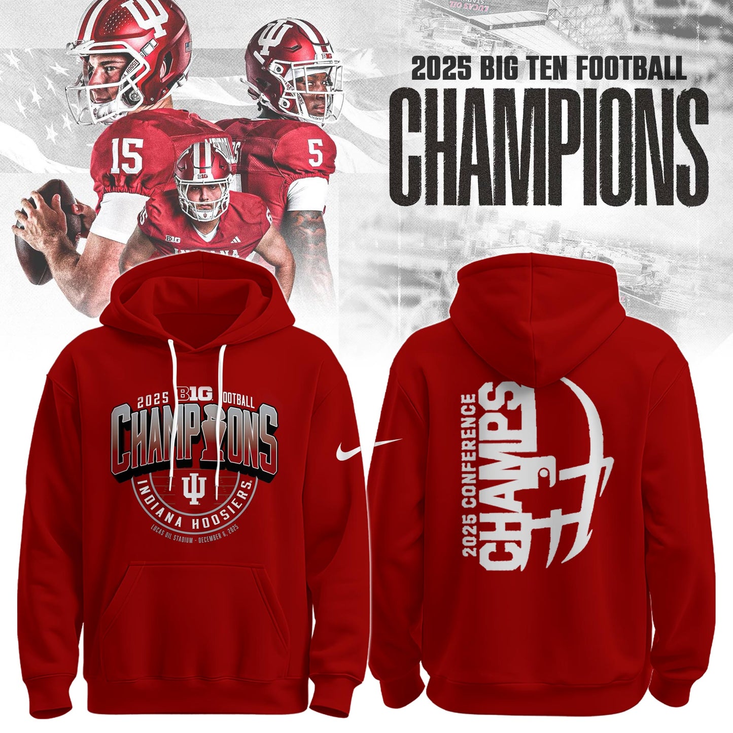 IU 2025 Big Ten Football Conference Champions Hoodie Limited Edition