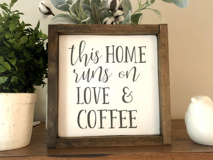 This Home Runs On Love & Coffee Wood Sign, Farmhouse Wood Sign, Kitchen Sign, Coffee Sign, Coffee Bar Signs, Wall Decor